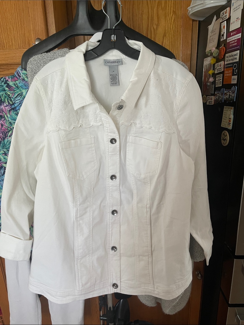 Catherines White Denim Jacket - Eyelet Lace Detail, Long Sleeve 1X